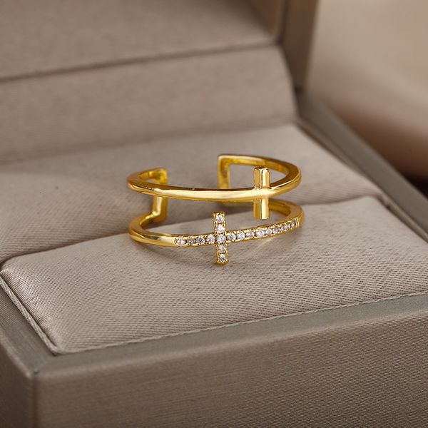 wedding rings korean style double cross for women stainless steel cubic zirconia finger gold color ring vintage jesus engagement jewelry 230, Slivery;golden
wedding rings korean style double cross for women stainless steel cubic zirconia finger gold color ring vintage jesus engagement jewelry 230, Slivery;golden