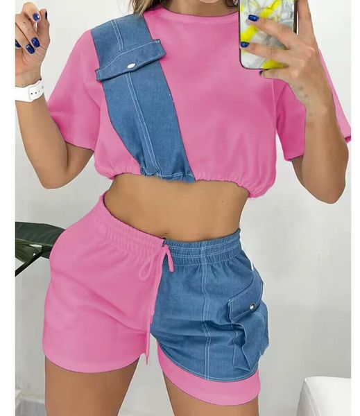 2023 fashion women's tracksuits summer women denim patchwork short sleeve shirts crop and pants two piece clothing suits female outfit, Gray
2023 fashion women's tracksuits summer women denim patchwork short sleeve shirts crop and pants two piece clothing suits female outfit, Gray