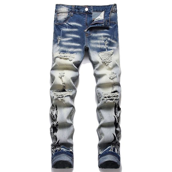 men's jeans light luxury mens slimfit blue denim pants trendy beggar hole ripped casual street fashion pants; 230710
men's jeans light luxury mens slimfit blue denim pants trendy beggar hole ripped casual street fashion pants; 230710