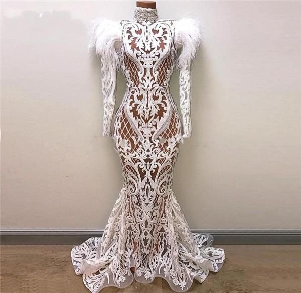 see through mermaid evening dresses with long sleeves lace appliques feathers dubai african prom dress long sleeves high neck part4225354, Black;red
see through mermaid evening dresses with long sleeves lace appliques feathers dubai african prom dress long sleeves high neck part4225354, Black;red