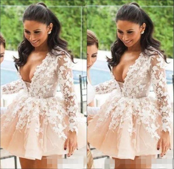 2020 deep v neck prom dresses long sleeves lace applique plunging illusion mini cocktail party gown homecoming wear4993891, Black
2020 deep v neck prom dresses long sleeves lace applique plunging illusion mini cocktail party gown homecoming wear4993891, Black