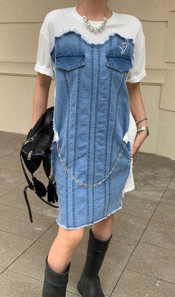 23ss summer dress womens designer clothing women dresses raw hem denim patchwork t-shirt chain embellished skirt womens clothing, Black;gray
23ss summer dress womens designer clothing women dresses raw hem denim patchwork t-shirt chain embellished skirt womens clothing, Black;gray