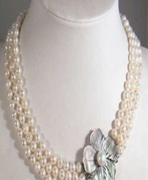 3 rows 78mm white freshwater cultured pearl necklace 17quot19quot shell clasp5750619, Silver
3 rows 78mm white freshwater cultured pearl necklace 17quot19quot shell clasp5750619, Silver