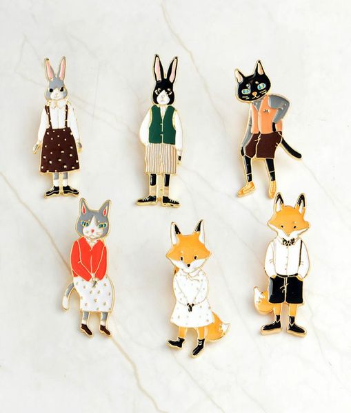 

brooches rabbitfoxcat couple enamel pin badges hat backpack accessories lovers jewelry gift for lover denim jacket brooch3178977, Gray