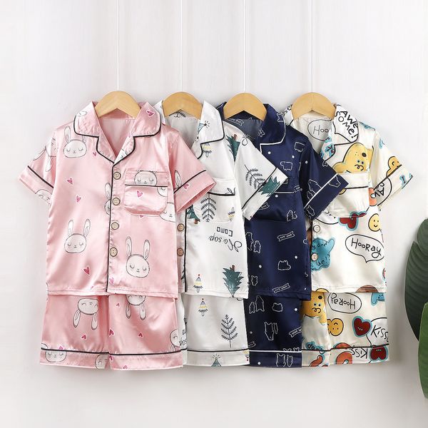 pajamas children's home clothes summer short sleeved ice silk suit teen boys girls cartoon light comfortable pajamas set kids sleepwear, Blue;red
pajamas children's home clothes summer short sleeved ice silk suit teen boys girls cartoon light comfortable pajamas set kids sleepwear, Blue;red
