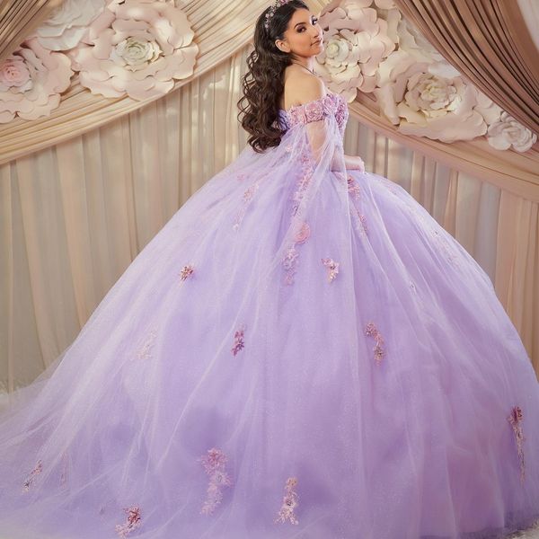 lavender shiny quinceanera dresses for 15 year ball gown v neck off the shoulder applique lace with cape long party dress, Blue;red
lavender shiny quinceanera dresses for 15 year ball gown v neck off the shoulder applique lace with cape long party dress, Blue;red