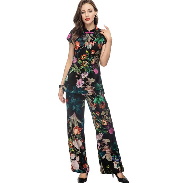 women's two piece pants sets mandrin collar chinese blouse with wide leg pant fashion acrete twinsets, White
women's two piece pants sets mandrin collar chinese blouse with wide leg pant fashion acrete twinsets, White