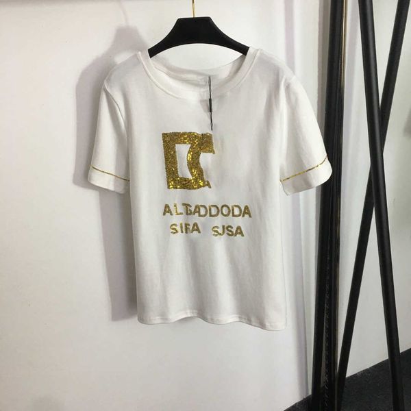 23ss tee womens t-shirt womens designer clothing new light gold sequin embroidery letter short sleeve round neck t-shirt women clothes, White
23ss tee womens t-shirt womens designer clothing new light gold sequin embroidery letter short sleeve round neck t-shirt women clothes, White
