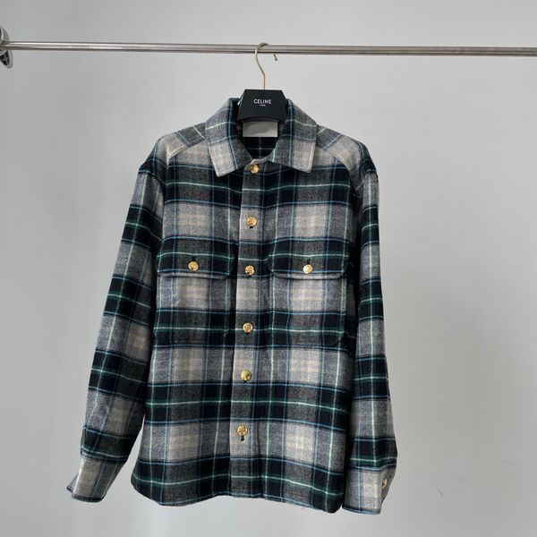 european fashion brand cashmere double pocket metal buckle vintage plaid shirt, White
european fashion brand cashmere double pocket metal buckle vintage plaid shirt, White