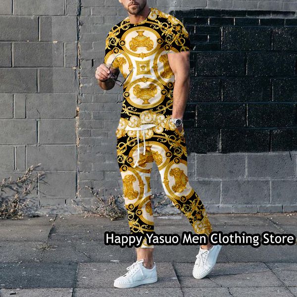men's tracksuits summer mens t shirt trousers set luxury gold print male clothes outfit fashion tracksuit 2 piece suit casual jogging s, Gray
men's tracksuits summer mens t shirt trousers set luxury gold print male clothes outfit fashion tracksuit 2 piece suit casual jogging s, Gray