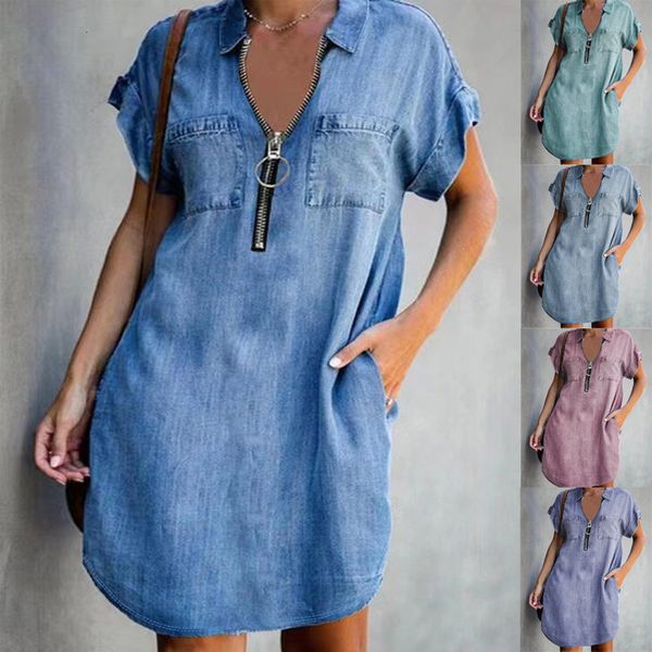 basic casual dresse's summer 2023 polo neck short sleeve loose denim aline dress fashion zipper pullover solid color 230710, Black;gray
basic casual dresse's summer 2023 polo neck short sleeve loose denim aline dress fashion zipper pullover solid color 230710, Black;gray