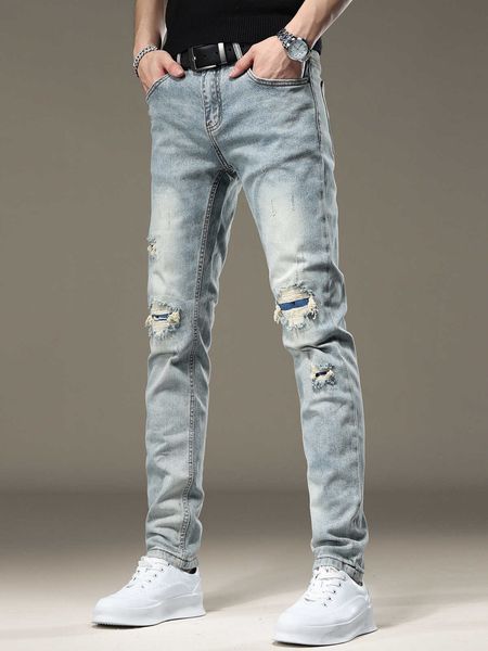 high end heavy-duty retro washed jeans for men's korean version slim fitting high street trend, worn-out torn pants for men's spri, White;black
high end heavy-duty retro washed jeans for men's korean version slim fitting high street trend, worn-out torn pants for men's spri, White;black