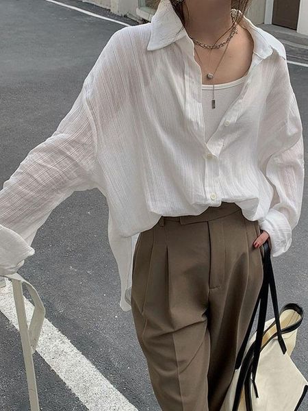 swimwear houzhou white woman blouses basic fashion chic oversized shirts female vintage korean long sleeve urban transparent cardigan, White;black
swimwear houzhou white woman blouses basic fashion chic oversized shirts female vintage korean long sleeve urban transparent cardigan, White;black
