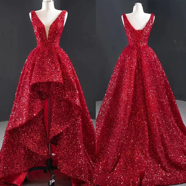 shining a-line prom dresses v-neck sleeveless hi-lo sequined pleats court gown backless custom made plus size party dress vestido de noite, Black
shining a-line prom dresses v-neck sleeveless hi-lo sequined pleats court gown backless custom made plus size party dress vestido de noite, Black