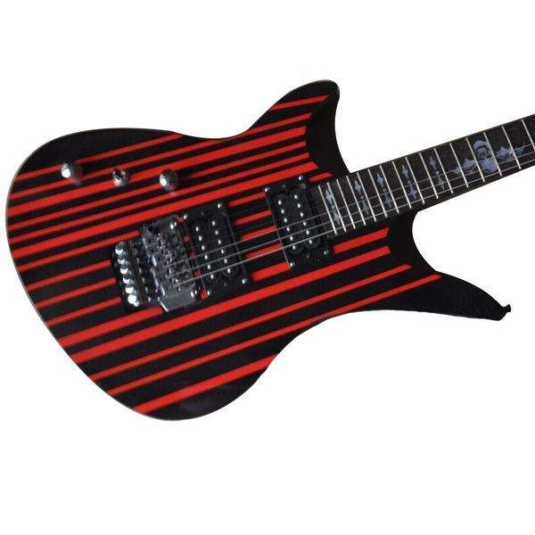 black and red stripes left hand electric guitar plating floyd rose bridge 
black and red stripes left hand electric guitar plating floyd rose bridge