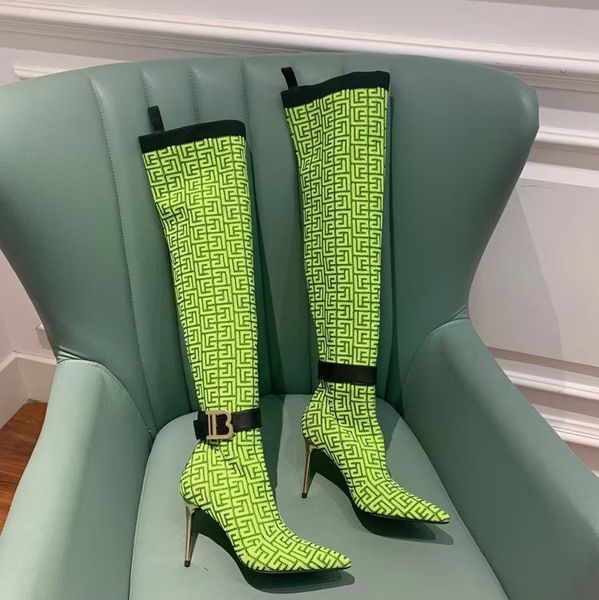 elastic knitted fabric stiletto knee boots letter embroidered pointed sock boots women's outdoor shoes luxury designer high-heeled boot, Black
elastic knitted fabric stiletto knee boots letter embroidered pointed sock boots women's outdoor shoes luxury designer high-heeled boot, Black