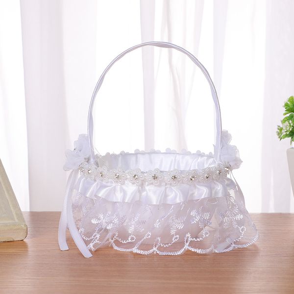 flower girl basket white small satin cloth baskets with lace faux flowers bows pearls decor for wedding ceremony
flower girl basket white small satin cloth baskets with lace faux flowers bows pearls decor for wedding ceremony