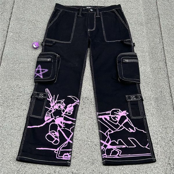 women's pants capris retro street multiple pockets korean fashion cargo pants women men hip hop cartoon anime print high waisted cargo, Black;white
women's pants capris retro street multiple pockets korean fashion cargo pants women men hip hop cartoon anime print high waisted cargo, Black;white
