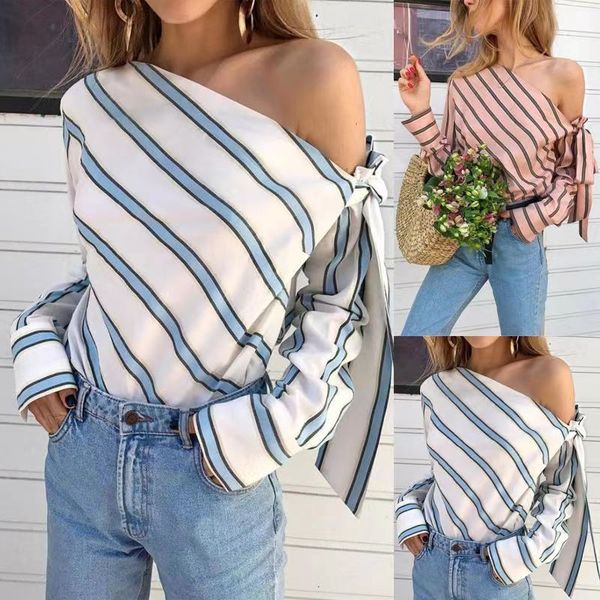 summer women new striped loose blouse fashion lady off shoulder lace up shirts female elegant blouses long sleeve chic, White
summer women new striped loose blouse fashion lady off shoulder lace up shirts female elegant blouses long sleeve chic, White