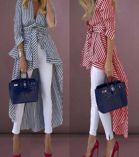 women039s blouses shirts high low asymmetrical shirt clothes striped vneck blouse wide hem long sleeve dress with belt casua5175809, White
women039s blouses shirts high low asymmetrical shirt clothes striped vneck blouse wide hem long sleeve dress with belt casua5175809, White