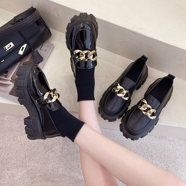 dress shoes women spring black platform flats shoe loafers slip on boat metal chain designer casual leather oxfords p230721
dress shoes women spring black platform flats shoe loafers slip on boat metal chain designer casual leather oxfords p230721