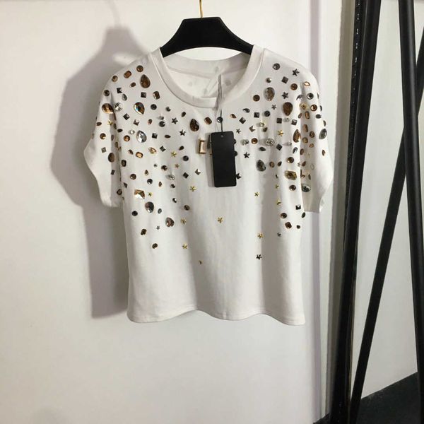 23ss tee womens t-shirt womens designer clothing heavy industry color pentagram decoration nail drill short sleeve t-shirt women clothes, White
23ss tee womens t-shirt womens designer clothing heavy industry color pentagram decoration nail drill short sleeve t-shirt women clothes, White