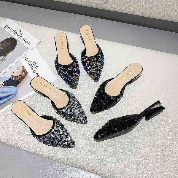 sandals fashion sequin pointed toe slides 3 cm square low heels students half slippers summer casual beach women outdoor mules 230417, Black
sandals fashion sequin pointed toe slides 3 cm square low heels students half slippers summer casual beach women outdoor mules 230417, Black