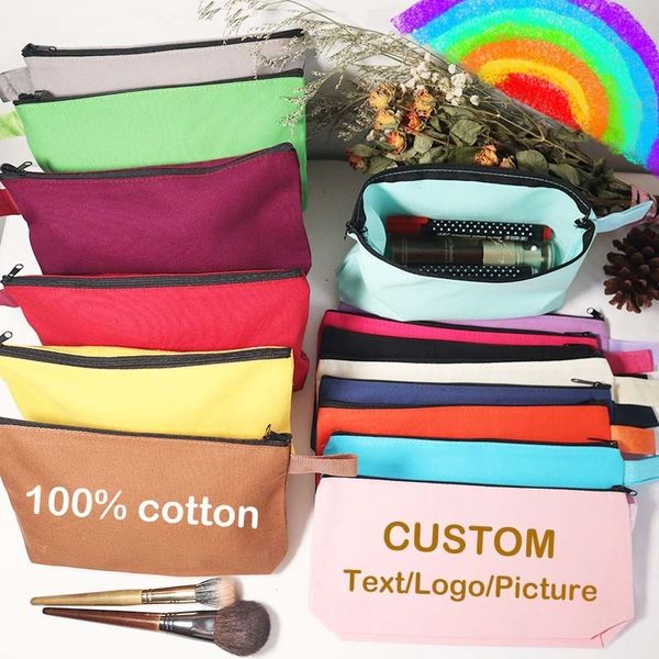 toiletry kits 15pcs blank colourful diy craft bag canvas pencil case makeup cotton cosmetic custom big with bottom 230711