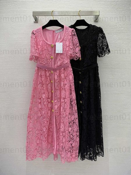luxury dresses women designer dress lace water-soluble crochet openwork fabrics bright silk woven short-sleeved mid-length dresses with belt, Black;gray
luxury dresses women designer dress lace water-soluble crochet openwork fabrics bright silk woven short-sleeved mid-length dresses with belt, Black;gray