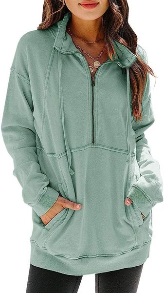 women lapel half zip up sweatshirts long sleeve casual loose pocket pullover drawstring, Black
women lapel half zip up sweatshirts long sleeve casual loose pocket pullover drawstring, Black