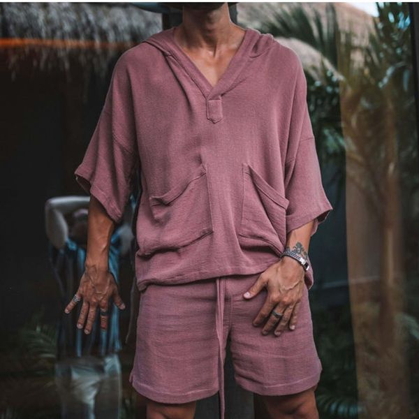 men s tracksuits summer fashion loose solid linen material casual two piece set half sleeve v neck daily shorts suits 230711, Gray
men s tracksuits summer fashion loose solid linen material casual two piece set half sleeve v neck daily shorts suits 230711, Gray