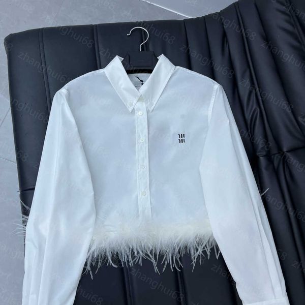 23ss women shirt womens designer clothing high neck blouse lapel logo embroidered ostrich feather hem long sleeve shirt women clothes, White
23ss women shirt womens designer clothing high neck blouse lapel logo embroidered ostrich feather hem long sleeve shirt women clothes, White