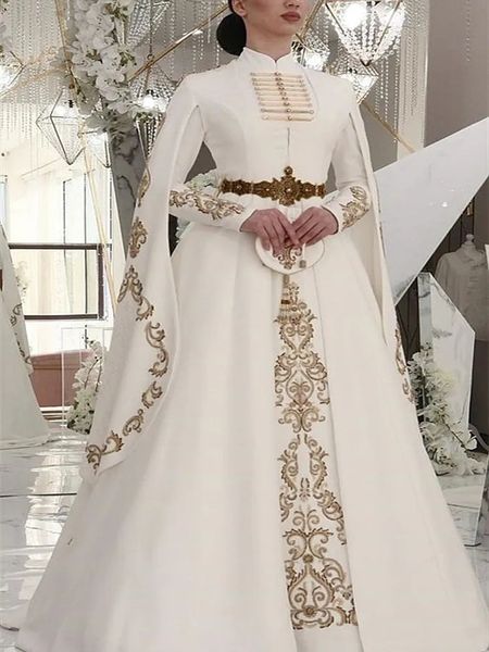 traditional caucasus wedding dresses with cape long sleeve gold embroidery arabic kaftan turkey muslim high neck bride gown, White
traditional caucasus wedding dresses with cape long sleeve gold embroidery arabic kaftan turkey muslim high neck bride gown, White