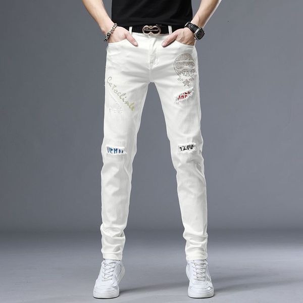 men's jeans spring summer white drill ripped cowboy korean style streetwear men washed luxury holes slim hiphop stylish trousers 230710, Blue
men's jeans spring summer white drill ripped cowboy korean style streetwear men washed luxury holes slim hiphop stylish trousers 230710, Blue
