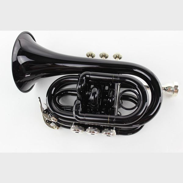 bb b flat pocket trumpet, palm trumpet instrument with hard case, mouthpiece, cloth and gloves, black
bb b flat pocket trumpet, palm trumpet instrument with hard case, mouthpiece, cloth and gloves, black