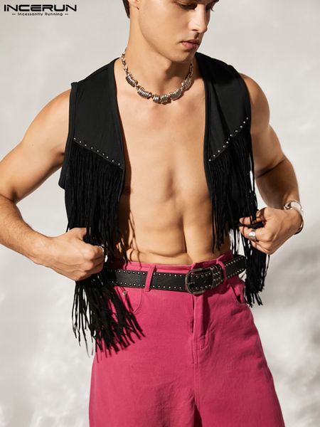 men' tank men vests tassel open stitch streetwear 2023 sleeveless casual waistcoats personality solid fashion s5xl incerun 230710, White;black
men' tank men vests tassel open stitch streetwear 2023 sleeveless casual waistcoats personality solid fashion s5xl incerun 230710, White;black
