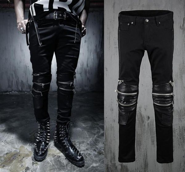 2018 men punk biker jeans black pu leather spliced motorcycle jeans zippered at knees new 2016 celebrity same style 8956633, Blue
2018 men punk biker jeans black pu leather spliced motorcycle jeans zippered at knees new 2016 celebrity same style 8956633, Blue