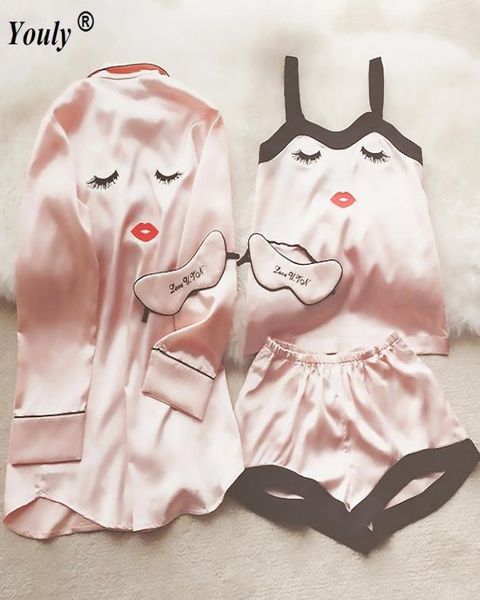 pajama silk sets 4 pieces pajamas women sleepwear female satin pijama 2019 cute fashion pyjamas women silk elegant sleep lounge9006819, Black;red
pajama silk sets 4 pieces pajamas women sleepwear female satin pijama 2019 cute fashion pyjamas women silk elegant sleep lounge9006819, Black;red