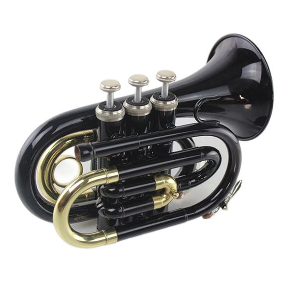 bb b-flat pocket trumpet, palm trumpet instrument with hard case, mouthpiece, cloth and gloves, black lacquer with gold keys
bb b-flat pocket trumpet, palm trumpet instrument with hard case, mouthpiece, cloth and gloves, black lacquer with gold keys