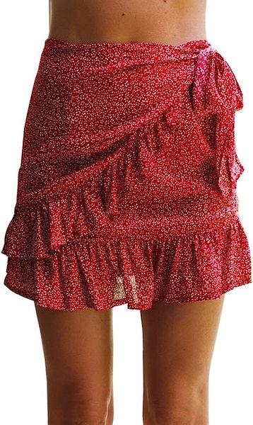 women's floral mini skirts wrap pleated ruffle hem cute beach a line short skirts, Black
women's floral mini skirts wrap pleated ruffle hem cute beach a line short skirts, Black