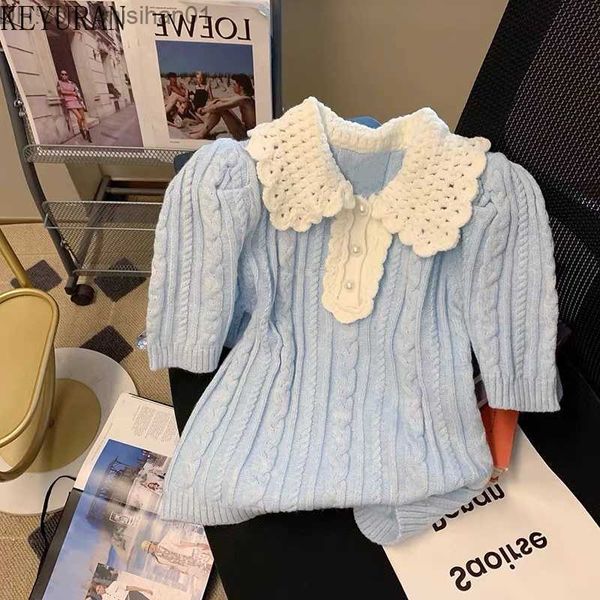 women's sweaters sweet hit color peter pan neck short sleeve sweater women's knitted pulled 2023 spring/summer korean fashion knit, White;black
women's sweaters sweet hit color peter pan neck short sleeve sweater women's knitted pulled 2023 spring/summer korean fashion knit, White;black
