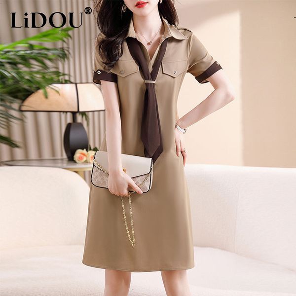 basic casual dresses summer poloneck buttons chic scaf elegant fashion robe dress female short sleeve loose aline vestido women's cloth, Black;gray
basic casual dresses summer poloneck buttons chic scaf elegant fashion robe dress female short sleeve loose aline vestido women's cloth, Black;gray