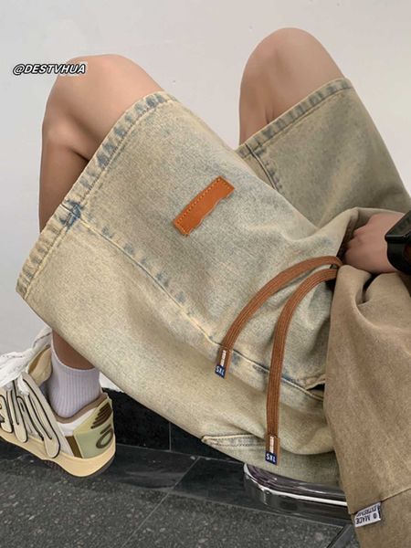 drawstring casual denim shorts men's summer trendy american retro label high-end yellow mud european and american quarter pants, White;black
drawstring casual denim shorts men's summer trendy american retro label high-end yellow mud european and american quarter pants, White;black