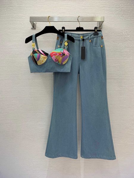 23ss women pants sets casual suit womens designer clothing printed color blocking medusa portrait suspender mid high waist trousers jeans se, White
23ss women pants sets casual suit womens designer clothing printed color blocking medusa portrait suspender mid high waist trousers jeans se, White