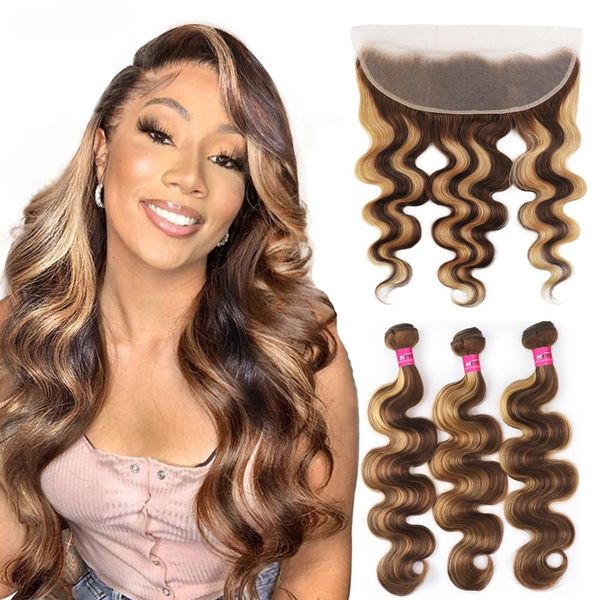 p4/27 highlight brazilian body wave 3 bundles with frontal 13x4 part 100% human hair brown blonde peruvian hair extensions double wefts, Black;brown
p4/27 highlight brazilian body wave 3 bundles with frontal 13x4 part 100% human hair brown blonde peruvian hair extensions double wefts, Black;brown
