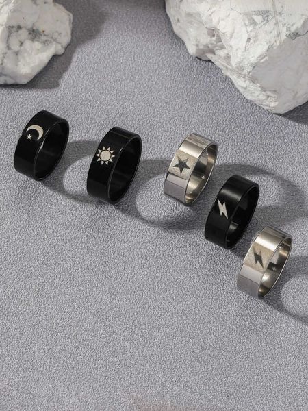 5pcs sun moon star design stainless steel men's ring set multicolor fashionable popular jewelry gift party, Silver
5pcs sun moon star design stainless steel men's ring set multicolor fashionable popular jewelry gift party, Silver
