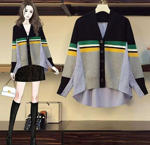 womens sweater new striped shirt stitching sweater v-neck cardigan online celebrity small fresh coat, White
womens sweater new striped shirt stitching sweater v-neck cardigan online celebrity small fresh coat, White