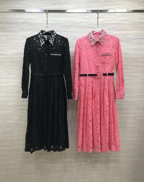 2021 fw blackpink lace midcalf dress designer crystals lapel neck long sleeves maxi dresses party gown with belt milan runway ve3746209, Black
2021 fw blackpink lace midcalf dress designer crystals lapel neck long sleeves maxi dresses party gown with belt milan runway ve3746209, Black