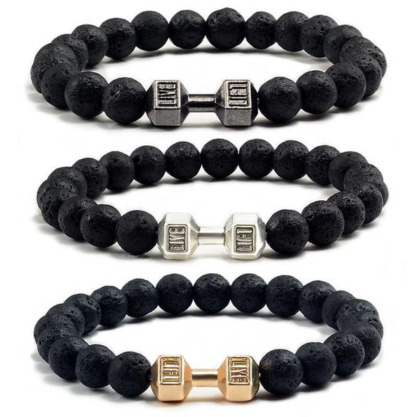 charm bracelets quality men's bracelet with beads natural black lava stone dumbbell charm bracelets energy fitness birch fashion women, Golden;silver
charm bracelets quality men's bracelet with beads natural black lava stone dumbbell charm bracelets energy fitness birch fashion women, Golden;silver