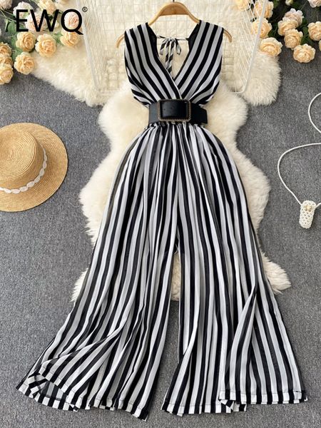 women's jumpsuits rompers ewq sweet style women's v-neck chiffon sleeveless dot contrast color jumpsuit spring/summer 27sn1191 230, Black;white